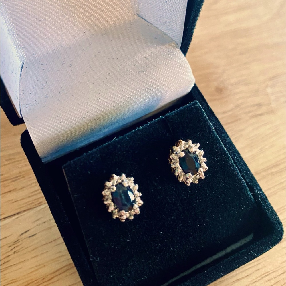 12k Gold Genuine Sapphire Diamond & Sterling Silver Red Envelope Earrings
